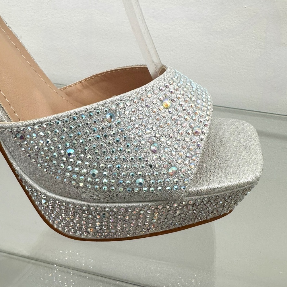 Silver Rhinestones Open Toe Platform Heels - Picture 4 of 4